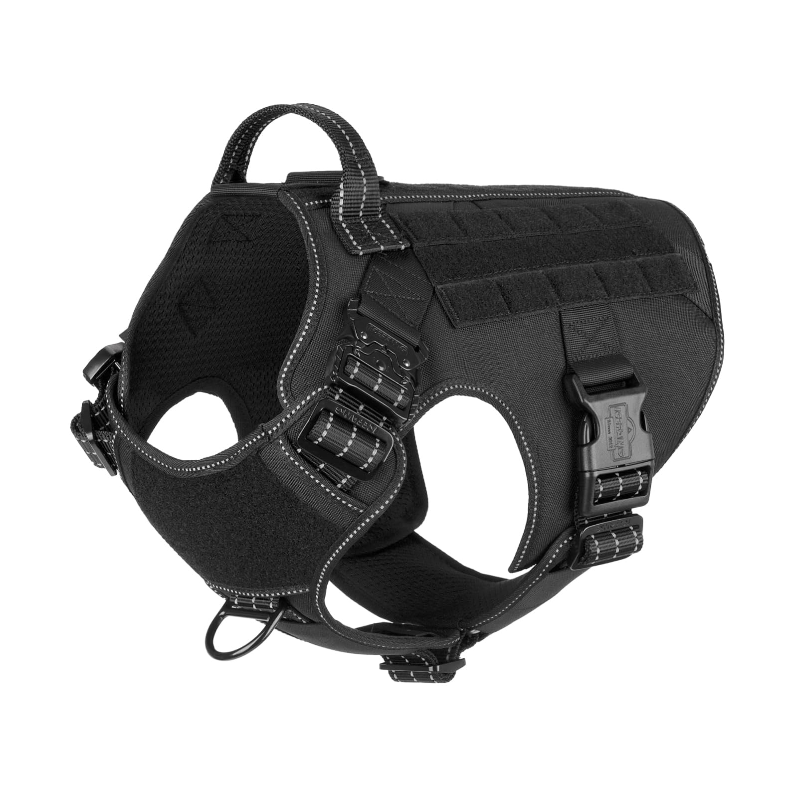 ICEFANG Tactical Dog Harness, Large Size,2X Metal Buckle,Working Dog MOLLE Vest with Handle,No Pulling Front Leash Clip,Hook and Loop Panel (Black,L (Pack of 1))