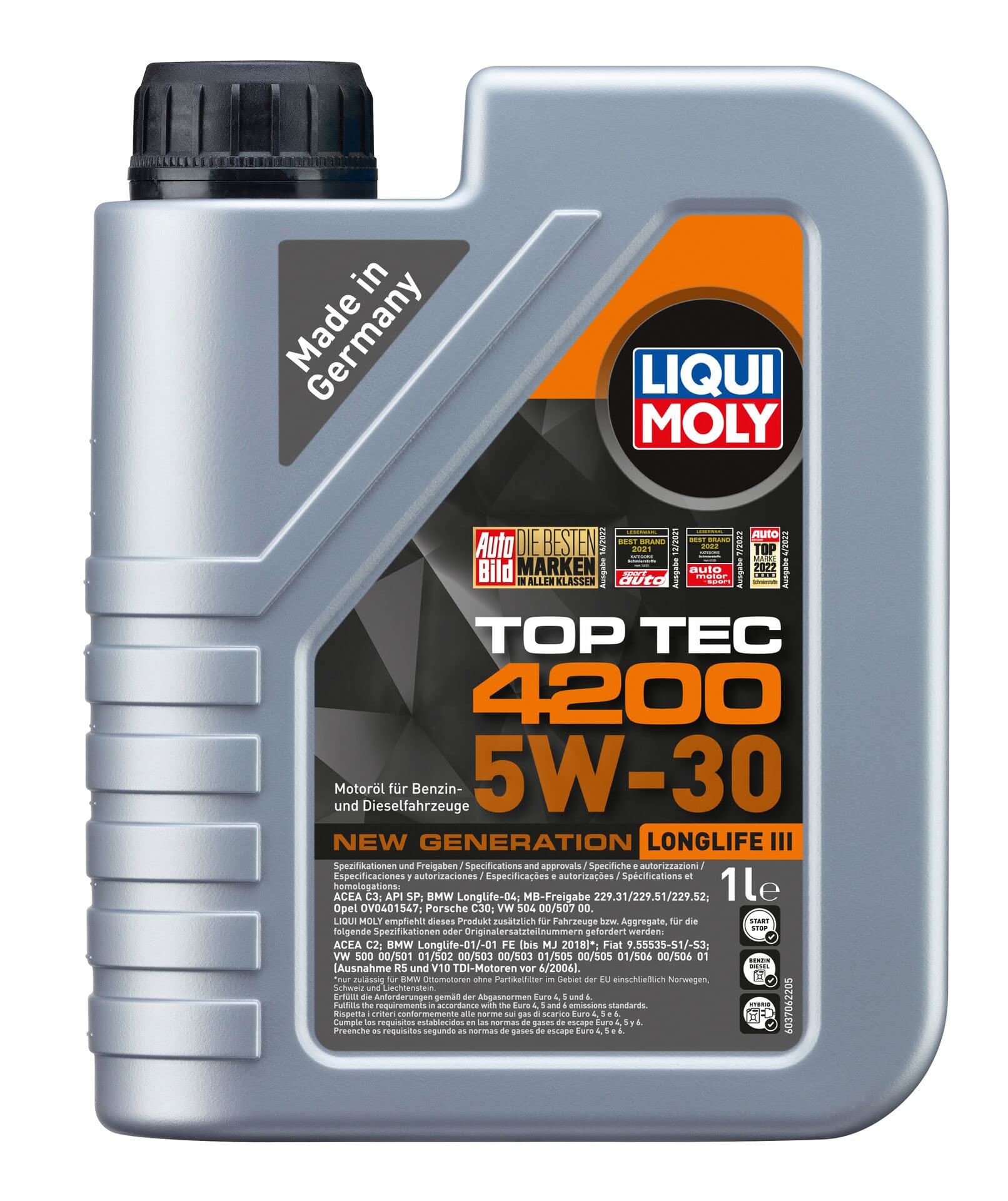 Inspektionspaket enthält 7 Liter Motoröl Top Tec 4200 5W-30 Ölfilter Luftfilter Innenraumfilter Verschlussschraube kompatibel mit A4 8K2 B8 2.7 TDI 3.0 A5 Cabriolet 8F7 8KH Q5 8RB 8R