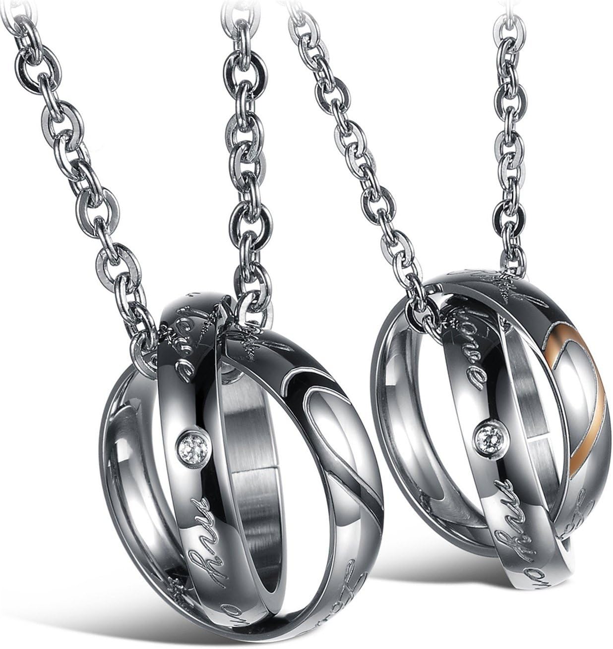Y and M His & Hers Matching Set Titanium Stainless Steel Couple Puzzle Heart Pendant Necklace( Pack of 2)