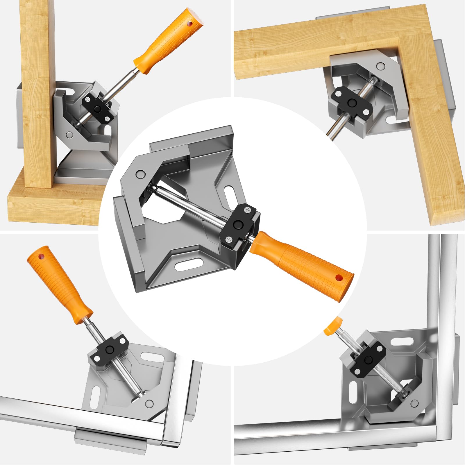 Lectorias 2 Pièces serre joint angle à 90 degrés, menuisier outillage | etau Alliage d'Aluminium, serrage angulaire avec Mâchoire Pivotante Réglable, assemblage bois avec Poignée, pince de soudage