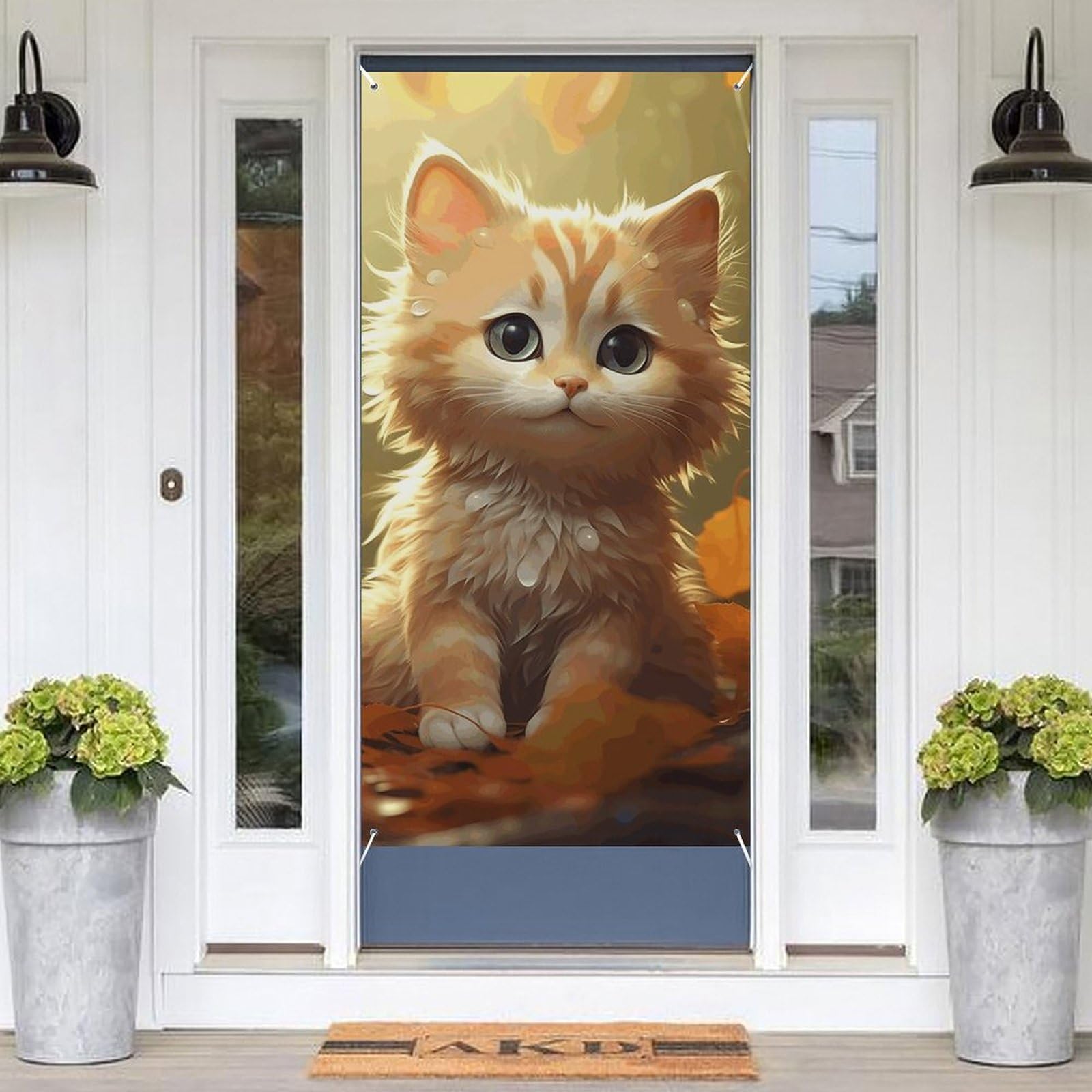 KLOPH Door Cover Decoration Welcome Door Banner Porch Sign Photo Background Doors Curtains for Doorway Privacy Window Curtain Leaves and Rain Porch Cover Indoor Outdoor Decor 70.9x35.4in