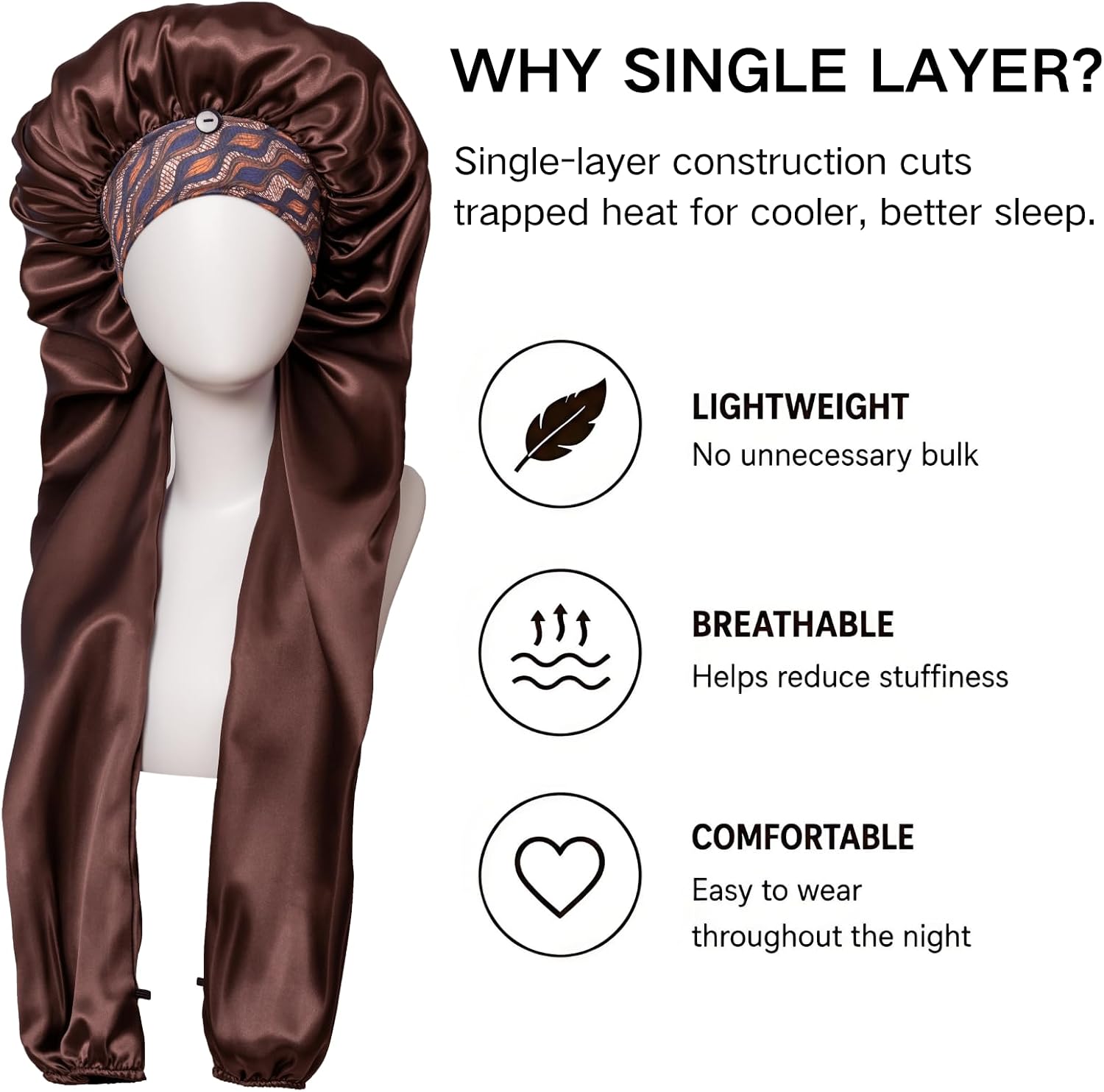 Isshin Beauty Satin Hair Bonnet for Sleeping Women: Dual Sleeve 2 in 1 Long Hair Protector Anti Frizz Sleep Cap