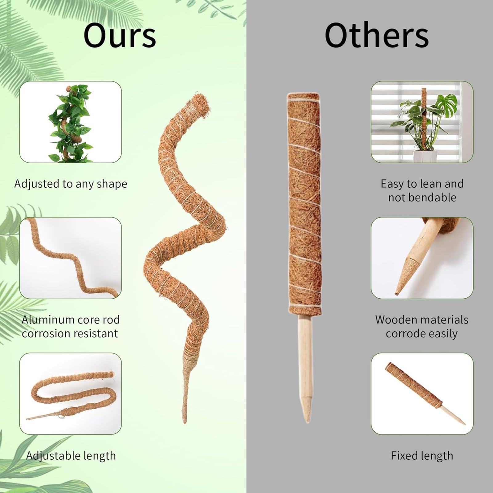 Tutor Monstera para Plantas Trepadoras 125cm - Soporte Plegable de Fibra de Coco, Palo de Tótem Apilable con Musgo Artificial para Enredaderas, Estacas de Coco Natural