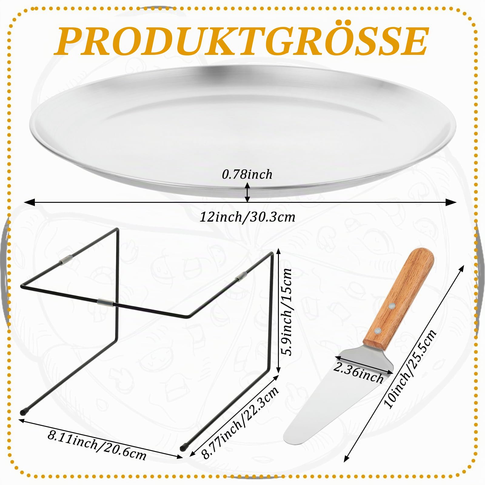 12 Teiliges Pizza-Pfannenständer Pizzablech Set beinhaltet 4 Metall Pizzaständer und 4 Pizzablech (30 cm) Edelstahl-Kuchenservierer für Geburtstage, Partys, Feiertage, Bankette