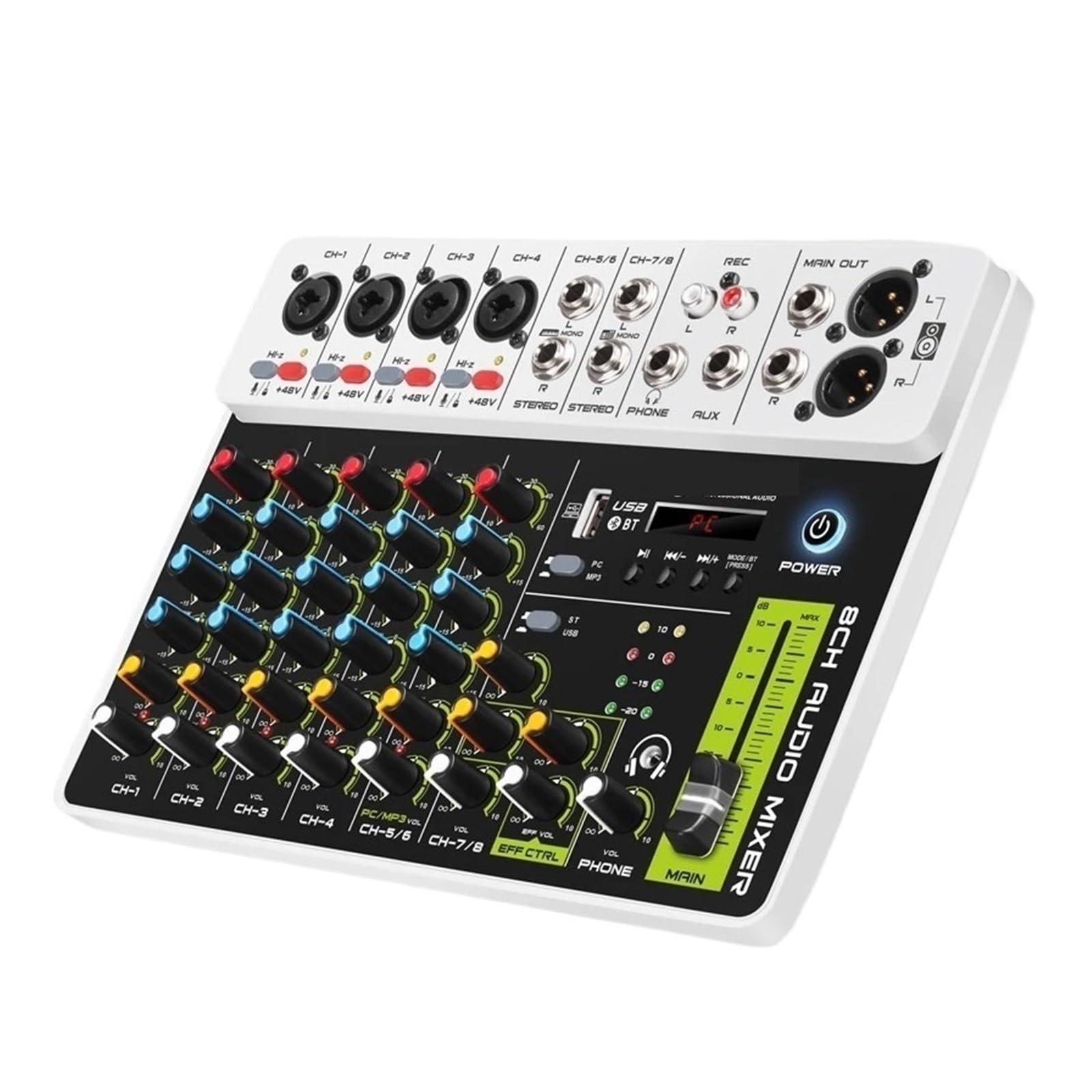 Mikser Audio V8 Kontrolera DJ, 5.0 Bluetooth 48 V Zasilanie Phantom, Niski Poziom Hałasu Dolnego Do Nagrywania Na Konsoli Miksującej Komputerze