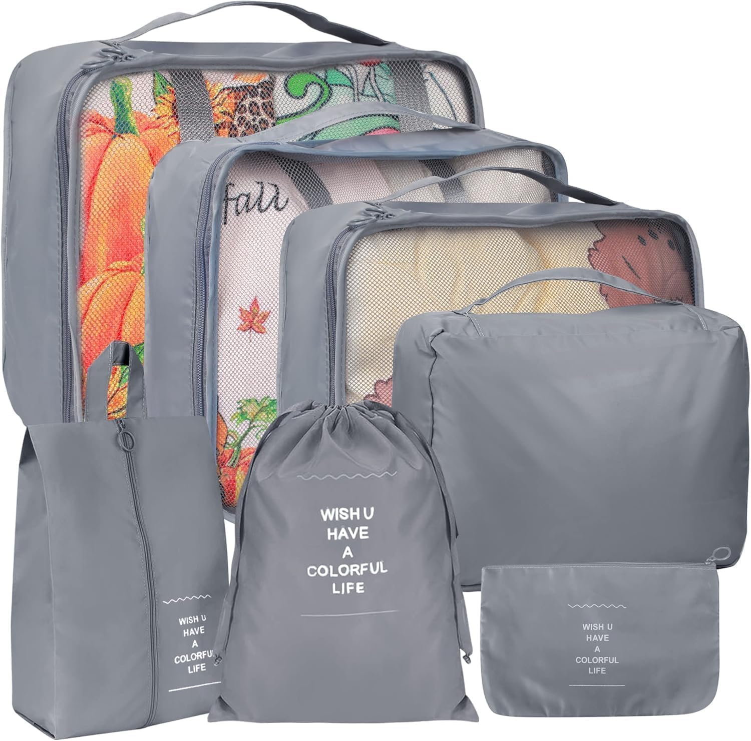 SARNESHWERAM 7 Pcs Travel Organizer Packing Cubes with Laundry Shoe and Toiletry Bag Lightweight Polyester Luggage Organisers for Suitcases and Backpacks Heavy Duty Storage Pouches in Light Blue-image-12