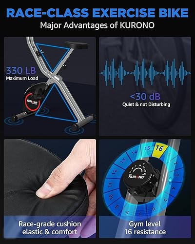 Miniatura 4 de KURONO Bicicleta estática para entrenamiento en casa  Bicicleta de ciclismo plegable 4 en 1 mejorada 2023 para personas mayores  Capacidad de 330
