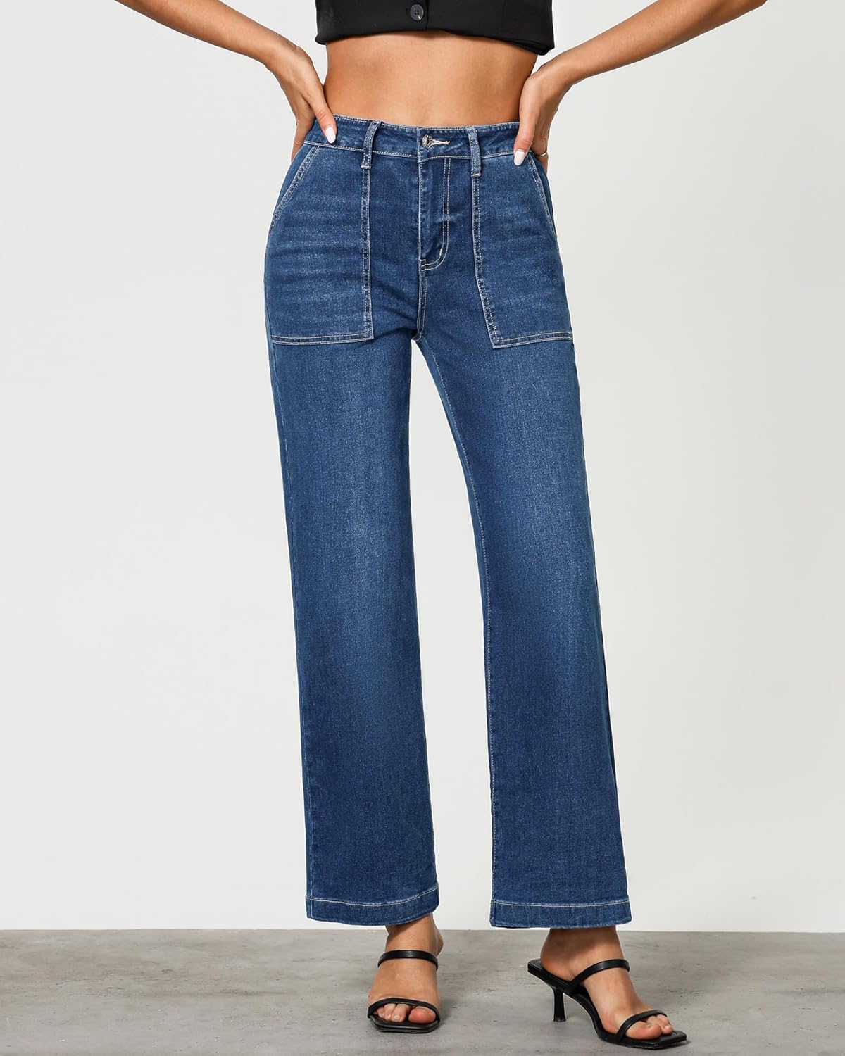 GRAPENT Jeans for Women High Waisted Straight Leg Jeans Stretchy Trendy Wide Leg Denim Pants Jean Trousers Patch Pockets - Image 2