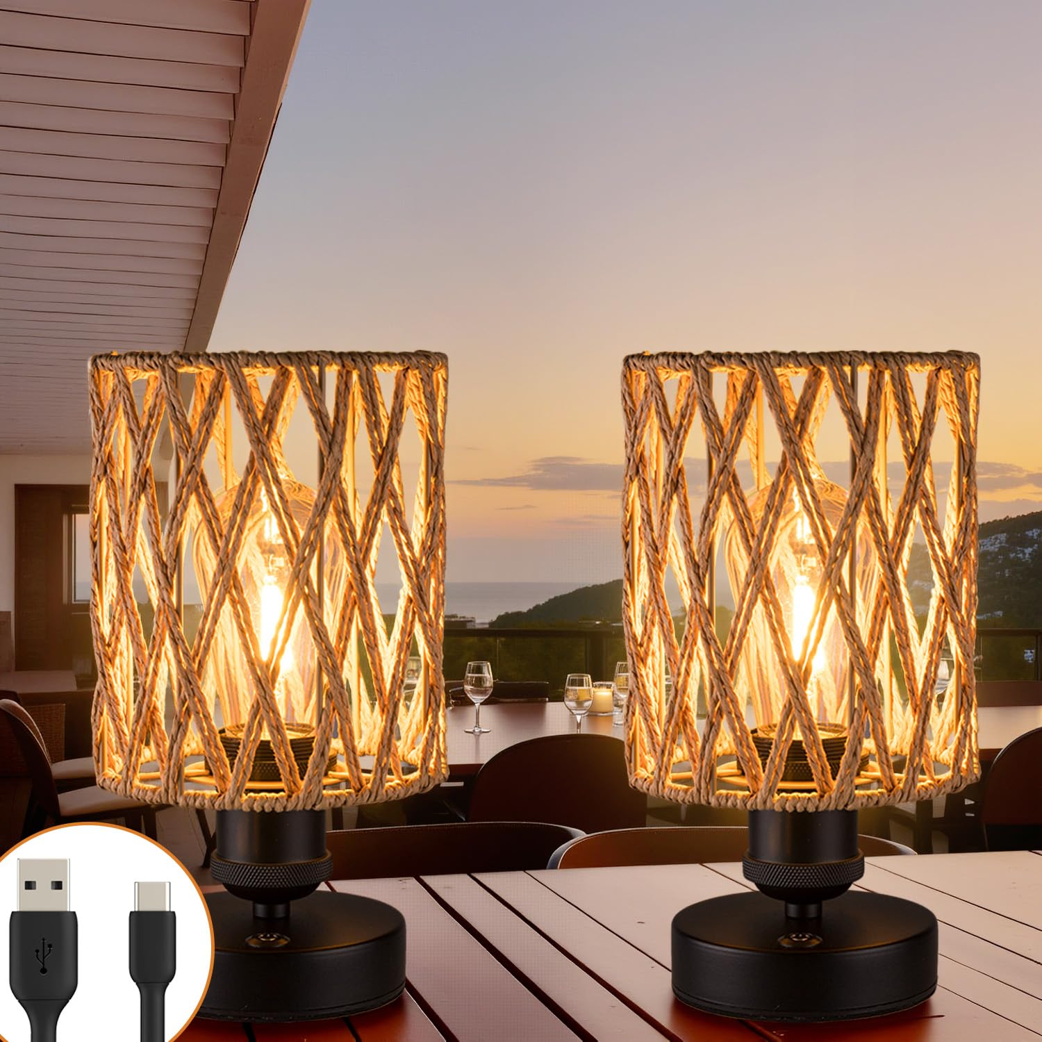 ALL FORTUNE Small Rattan Boho Set of 2