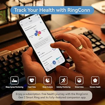 RingConn Gen 2 Smart Ring (Gold, Size 8) Gen 2 Charger