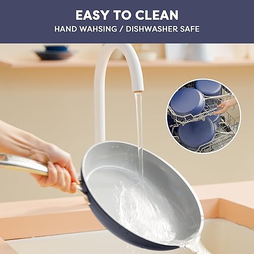 Miniatura 3 de CIARRA Sartén de cerámica antiadherente, no tóxica, sin PTFE ni PFOA, apta para horno y compatible con todas las estufas, 10.2 pulgadas, azul