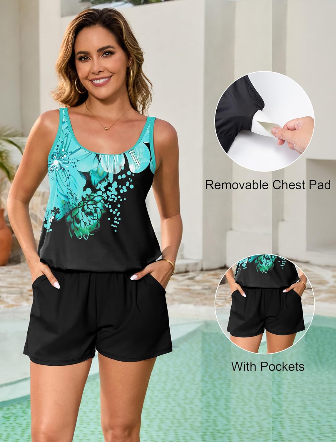 Arolina Women's Plus Size Swim Romper One Piece Swimsuits Modest Bathing Suit with Pockets (S-24W) - Image 5