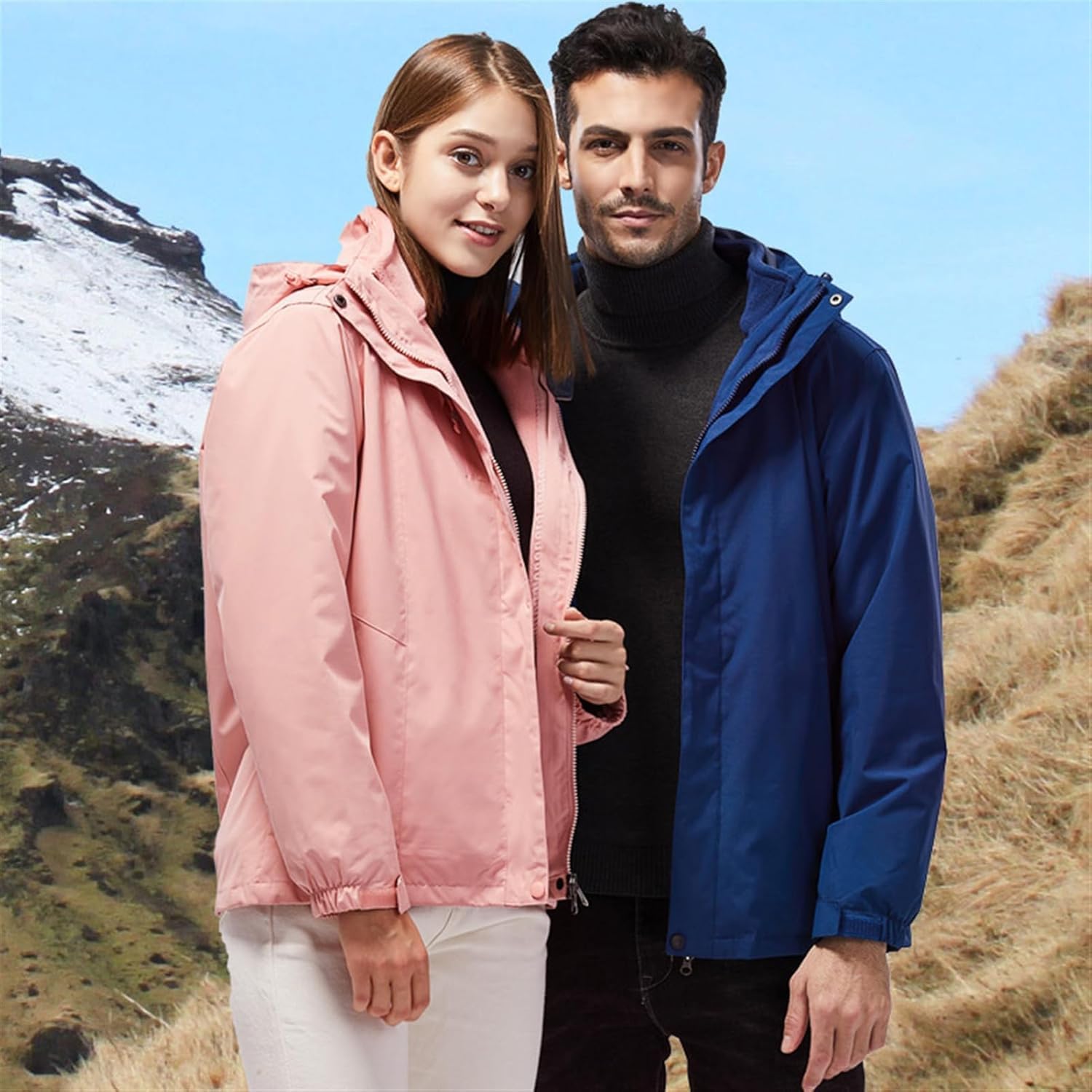 Chaqueta De Nieve Impermeable para Esquí 3 En 1 para Hombre A Prueba De Viento con Capucha Y Abrigo De Vellón Cálido Interior, Blue, S