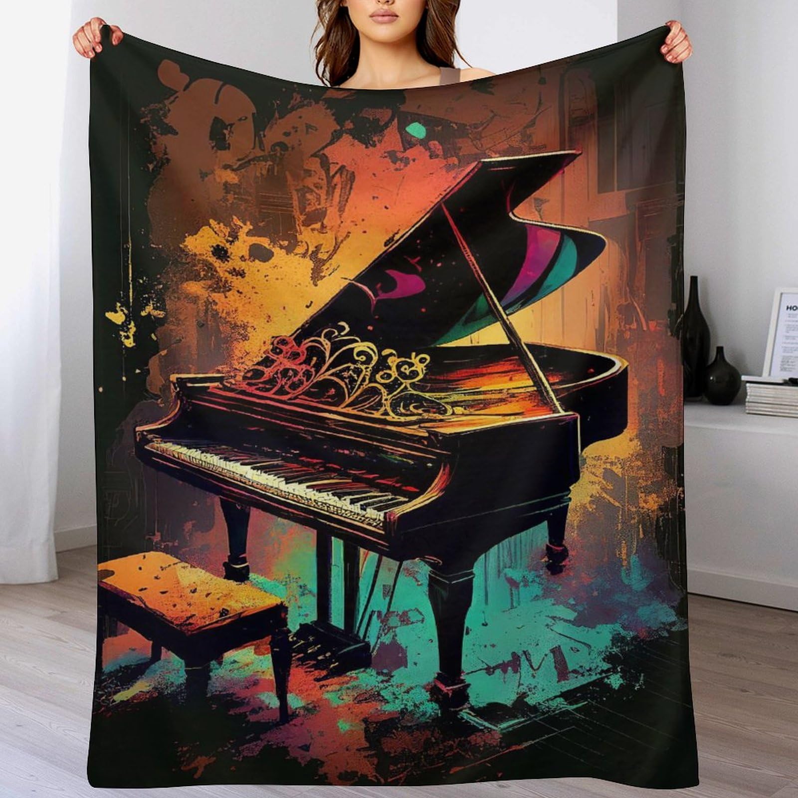 Couverture piano imprimée pour réchauffer vos soirées canapé