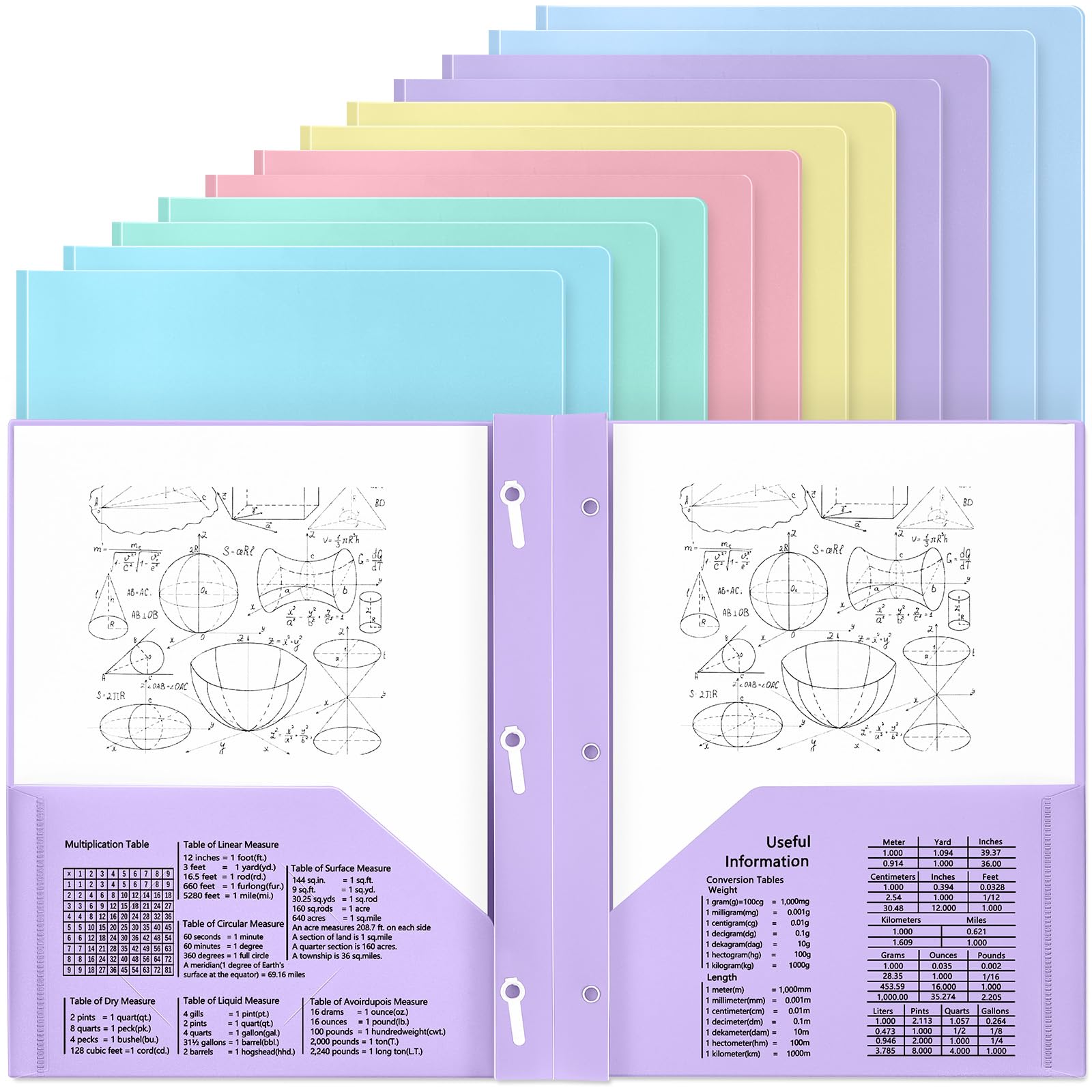 Yeaqee 12 Pcs Plastic Folders with Pockets and Prongs