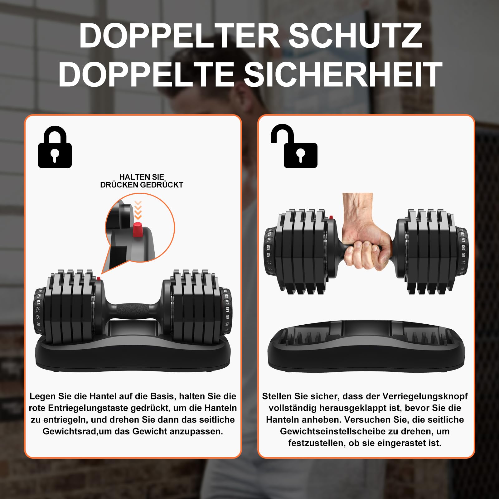 24kg/25kg Verstellbare Hanteln, Einstellbare Platzsparende Hanteln mit Rutschfestem Griff, Workout Fitness Hantel für Körpertraining