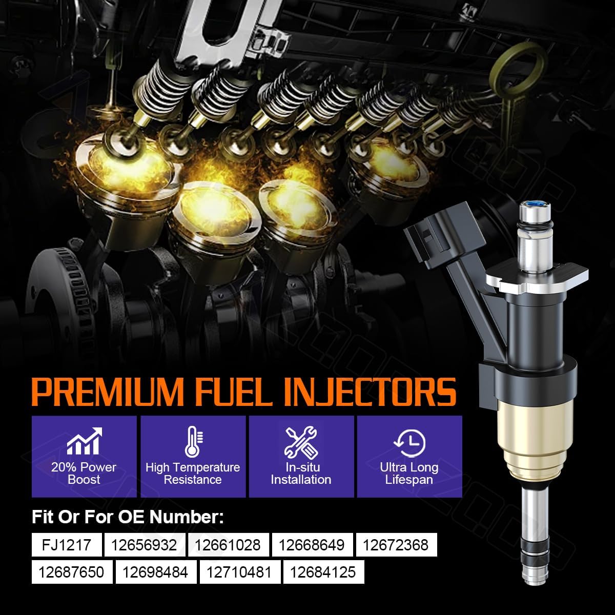 Fuel Injectors Compatible for Chevy Silverado/GMC Sierra 1500 5.3L (2014 2015 2016 2017 2018 2019 2020 2021), For Tahoe Suburban Yukon/Yukon XL (2015-2021), Replace #FJ1217, 12668390 |6 Holes| |8 PCS|