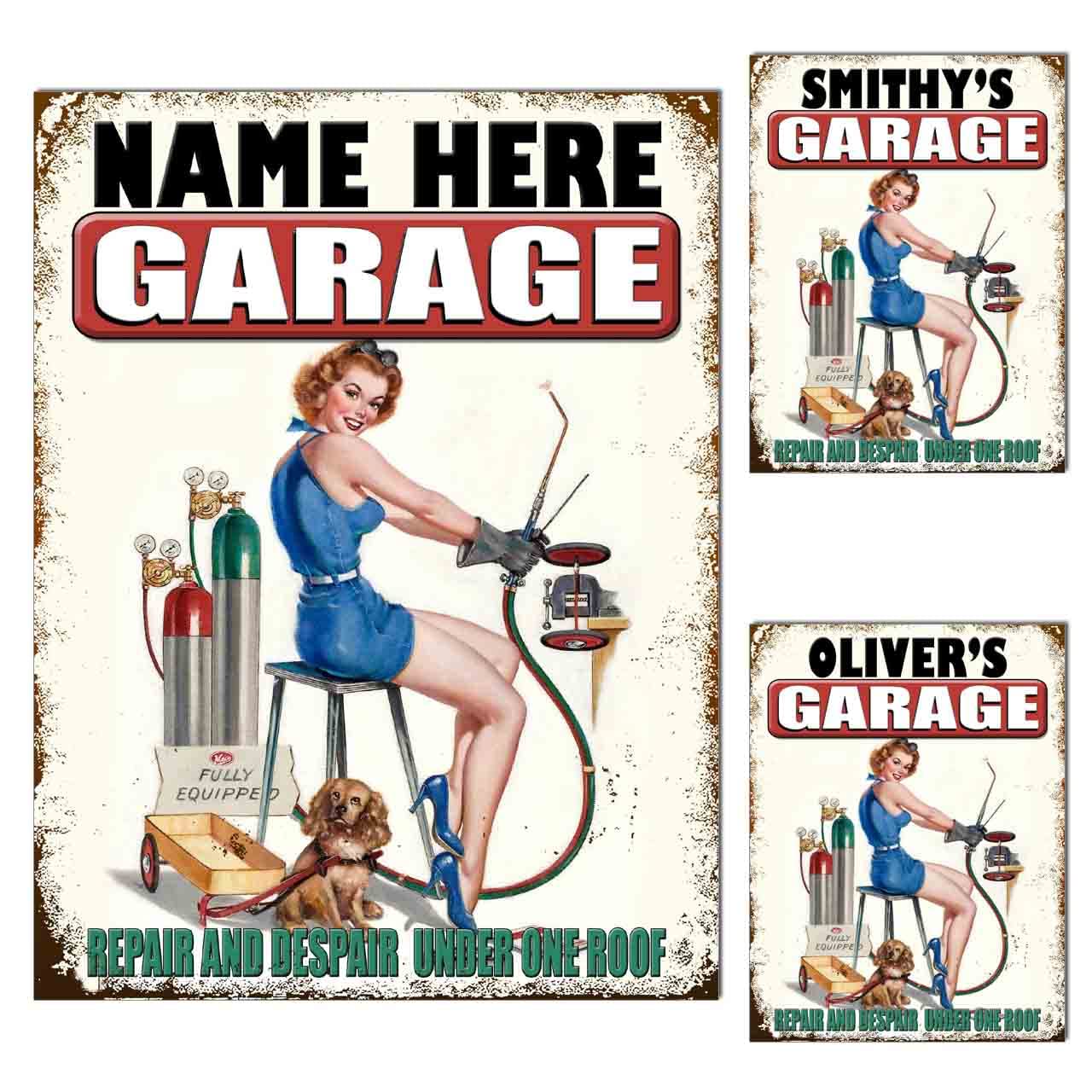 Personalised Garage Metal Tin Sign Plaque Poster Print Gift Dad Mum Man Cave Shed Home Bar Tiki Bar Fathers Day S1 (8x6 inches (Approx) 20cmx15cm, Welding Girl)
