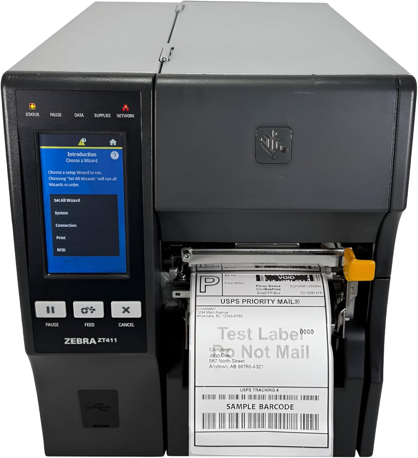 Zebra ZT411 Industrial Thermal Transfer Label Printer 300dpi Peel Rewind LAN USB Bluetooth ZT41143-T310000Z, Bundle with Power Cord USB and Ethernet Cables (Renewed)