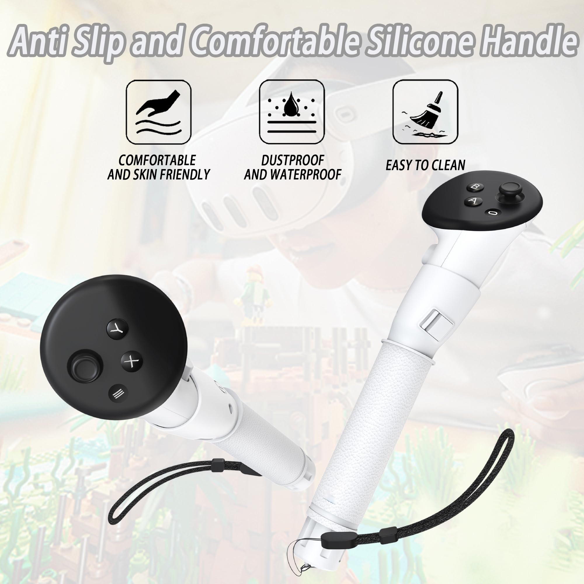 Poignées de Contrôleur, Poignée D'extension Compatibles avec Oculus 3S/ 3 Accessoires, Antidérapant en Silicone Sangles de Contrôleur
