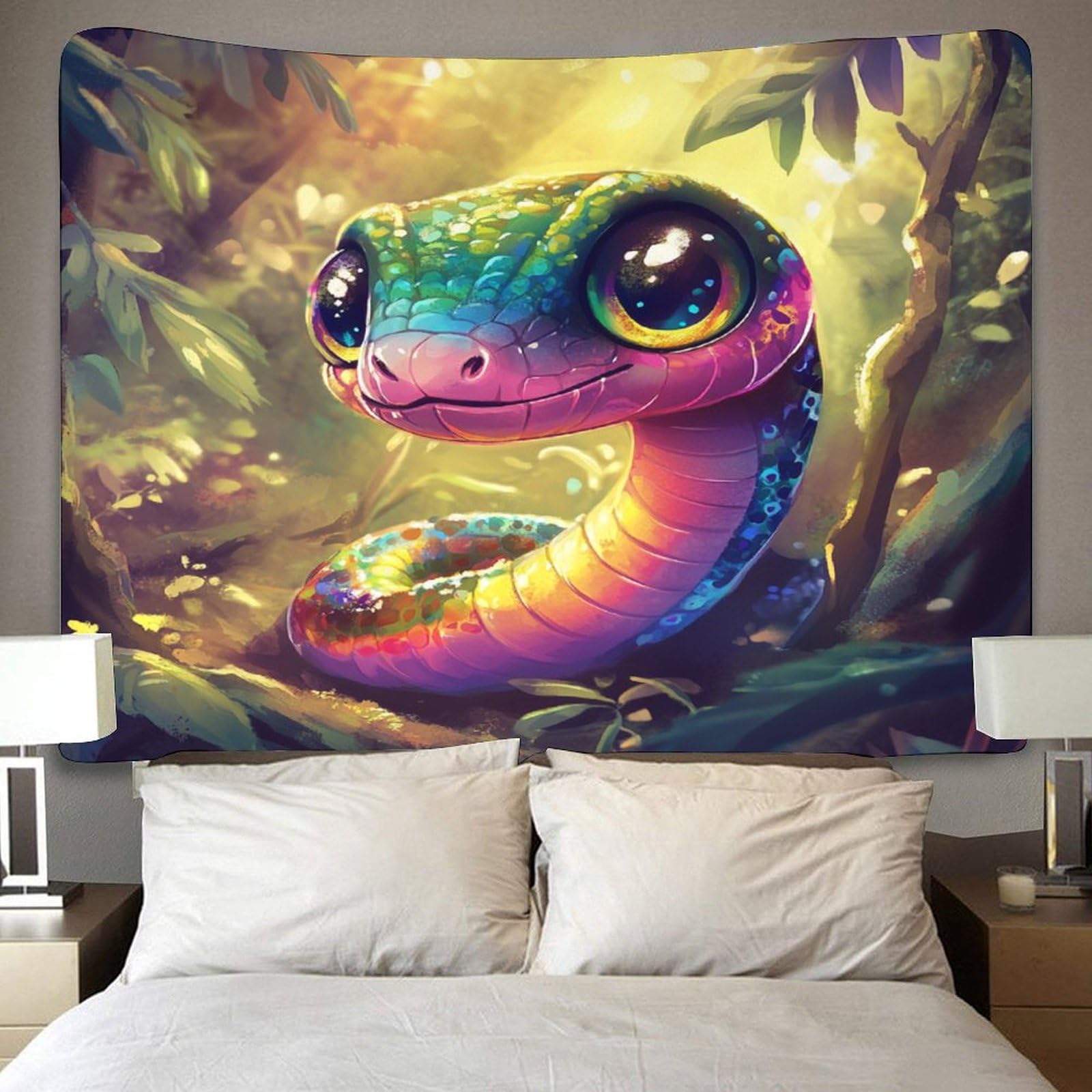 Tapisserie Murale 3D Glowing Serpent - Décoration Chambre Salon 180cm X 230cm Avec Accessoires De Suspension