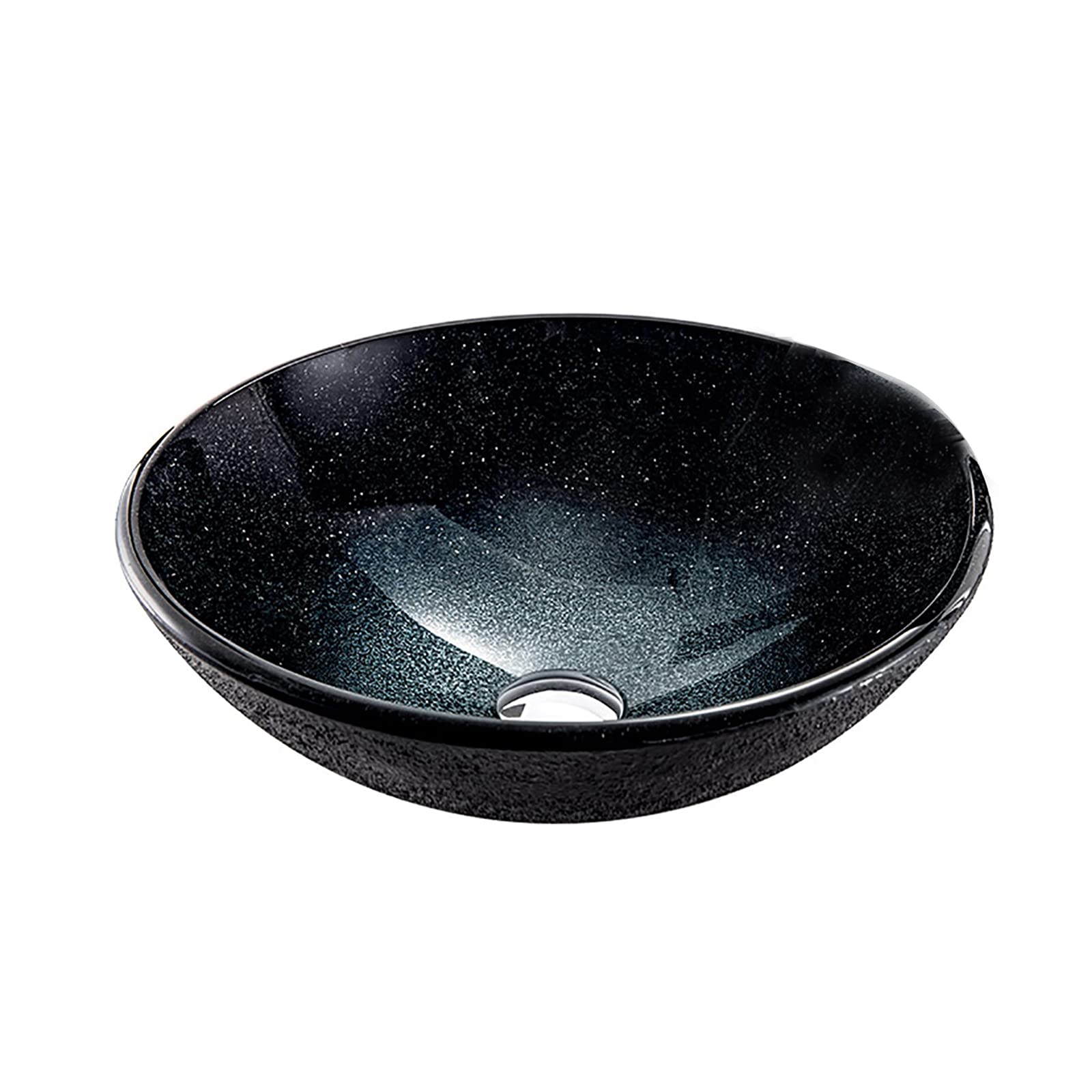 TIANQIHAO Round Bathroom Vessel Sink Zwart Starry Gradient Artistic Bowl Countertop Vanity With Mounting Ring,Sink Waterfall Faucet
