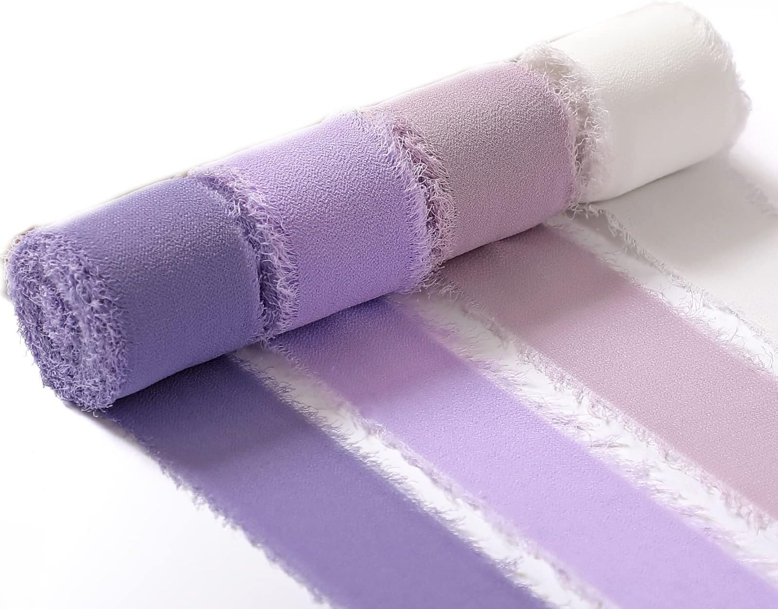Excefore Handmade Fringe Chiffon Ribbon, 4 Rolls 3.8cm x 5 Yard(5m) Silk-Like Ribbon Colorful Rustic Ribbon Set for Wedding Invitations, Bridal Bouquets, Gifts Wrapping, DIY Crafts
