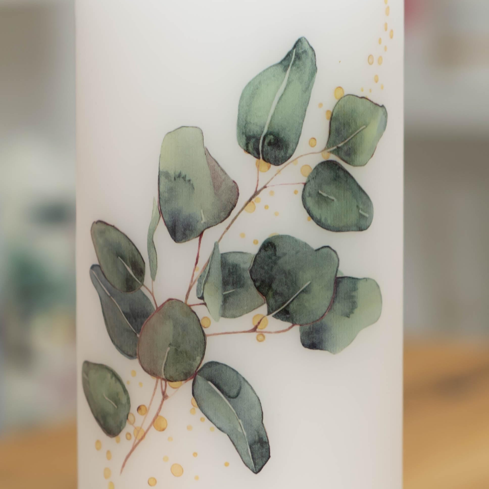 Hochzeitskerze mit Designdruck FILZMOOS personalisiert mit Namen und Datum, individuell