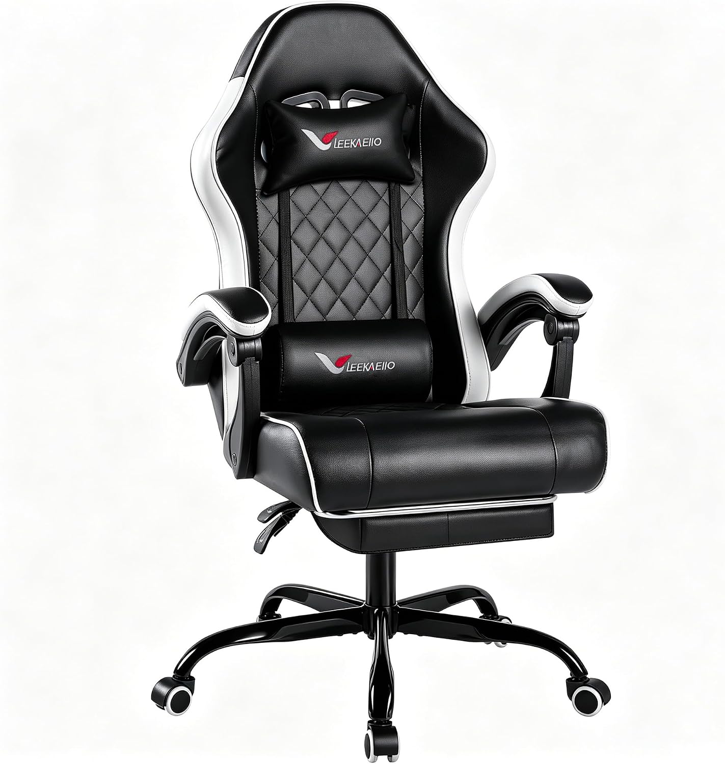 Gaming Chair for Adults, Computer Chair with Footrest and Pocket Spring Cushion,Comfortable Ergonomic Video Game Chair with Lumbar Support and Headrest for Office Home (White)