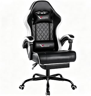 Gaming Chair for Adults, Computer Chair with Footrest and Pocket Spring Cushion,Comfortable Ergonomic Video Game Chair with Lumbar Support and Headrest for Office Home (White)