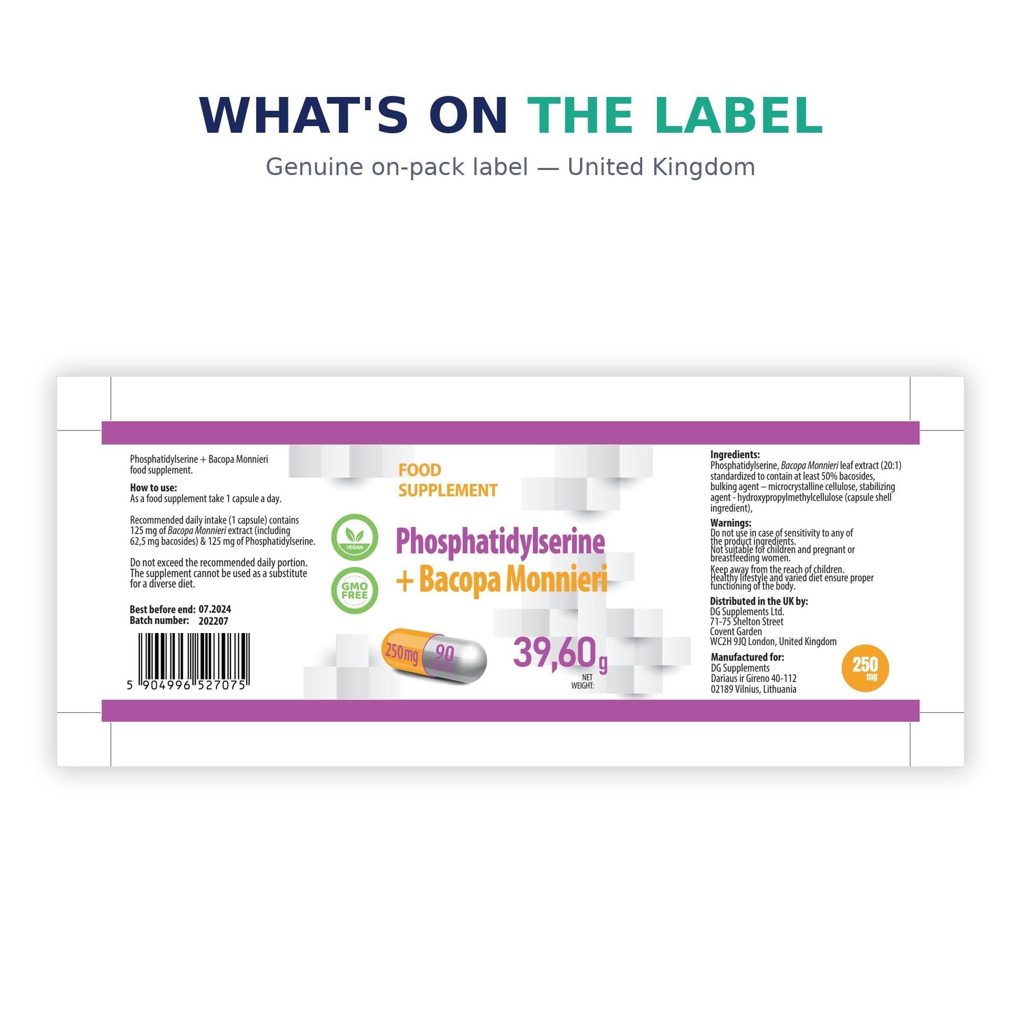 Hepatica Phosphatidylserin + Bacopa Monnieri | PS 125 mg + Bacopa 20:1 standardisiert auf 50% Bacoside (62,5 mg) | 90 vegane Kapseln | GMP & Laborgeprüft