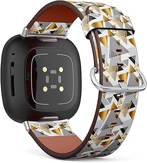 CJBROES Replacement Leather Watch Band, Compatible with Fitbit Versa 3 and Fitbit Sense of Wristband Bracelet Accessory - Gold Gray Elegant Color Creative