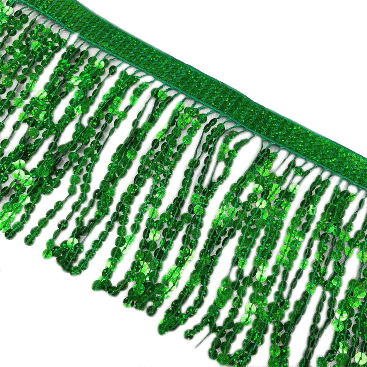 Lauthen.S Sequins Fringe Trim, Sequin Tassels Sewing Trim for DIY Craft Latin Dress Clothing Embellishment (Green, 6 Inch x 9.8 Yards)