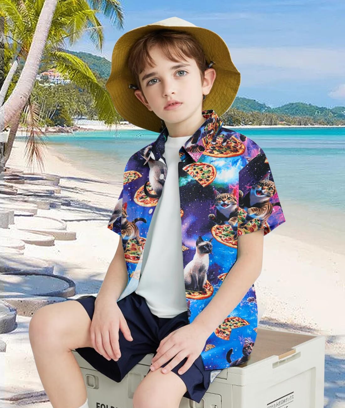uideazone Boys Hawaiian Shirts Novelty Printed Funky Short Sleeve Button Down Shirt Kids Aloha Luau Shirt 7-14T - Image 6
