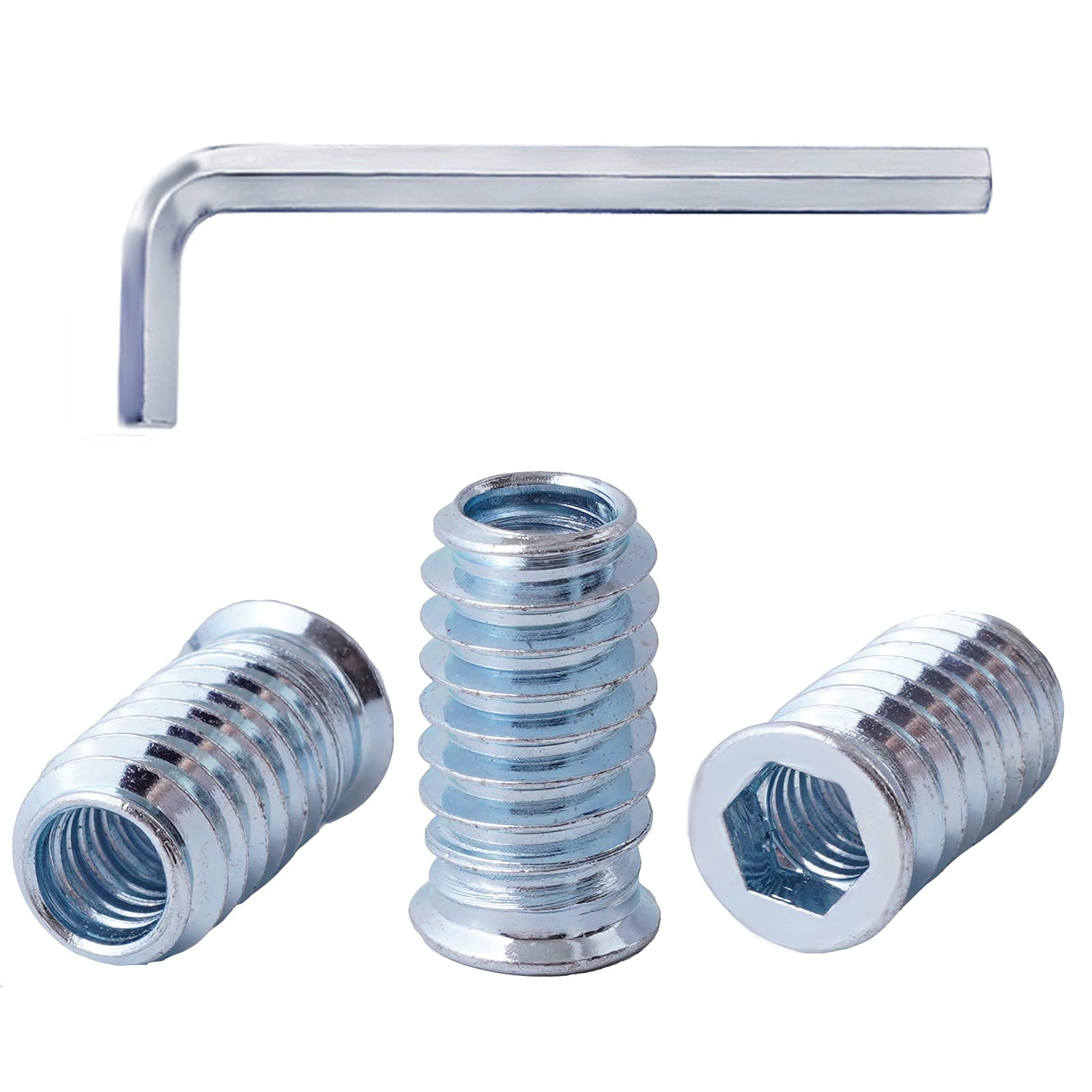 40Pcs Threaded Inserts for Wood Nutsert Screw 5/16" -18 x 25mm Hex Drive Furniture Wood Nuts (with Hex Spanner-Blue White)