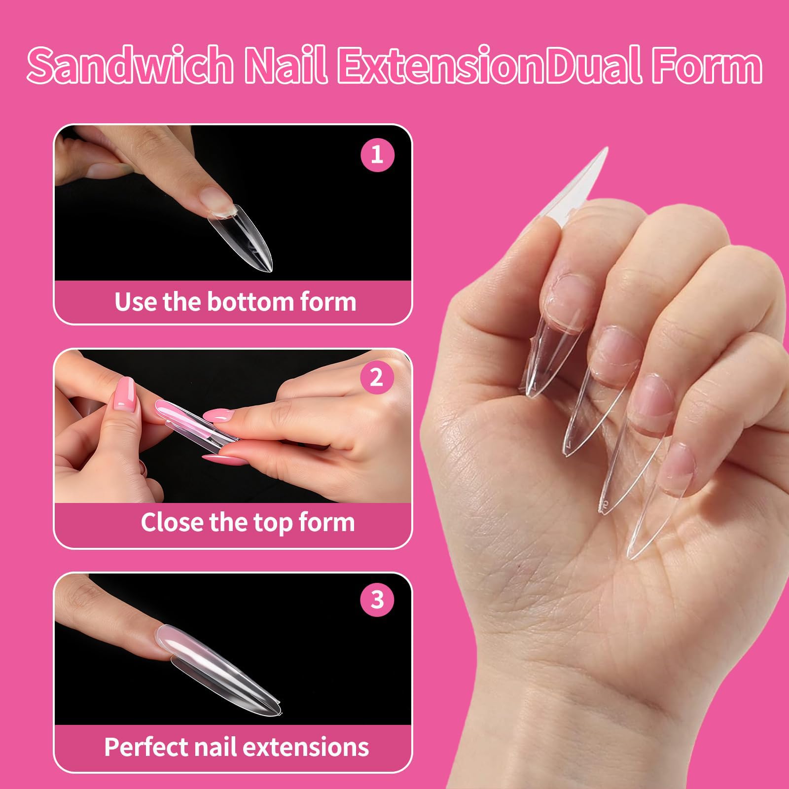 Original Sandwich Nagelform Dual Form 240 piezas Mandel Redondeles Uñas Formas Con Líneas Guia 15 Tamaños Plantillas De Uñas Superior E Inferior Para Builder G