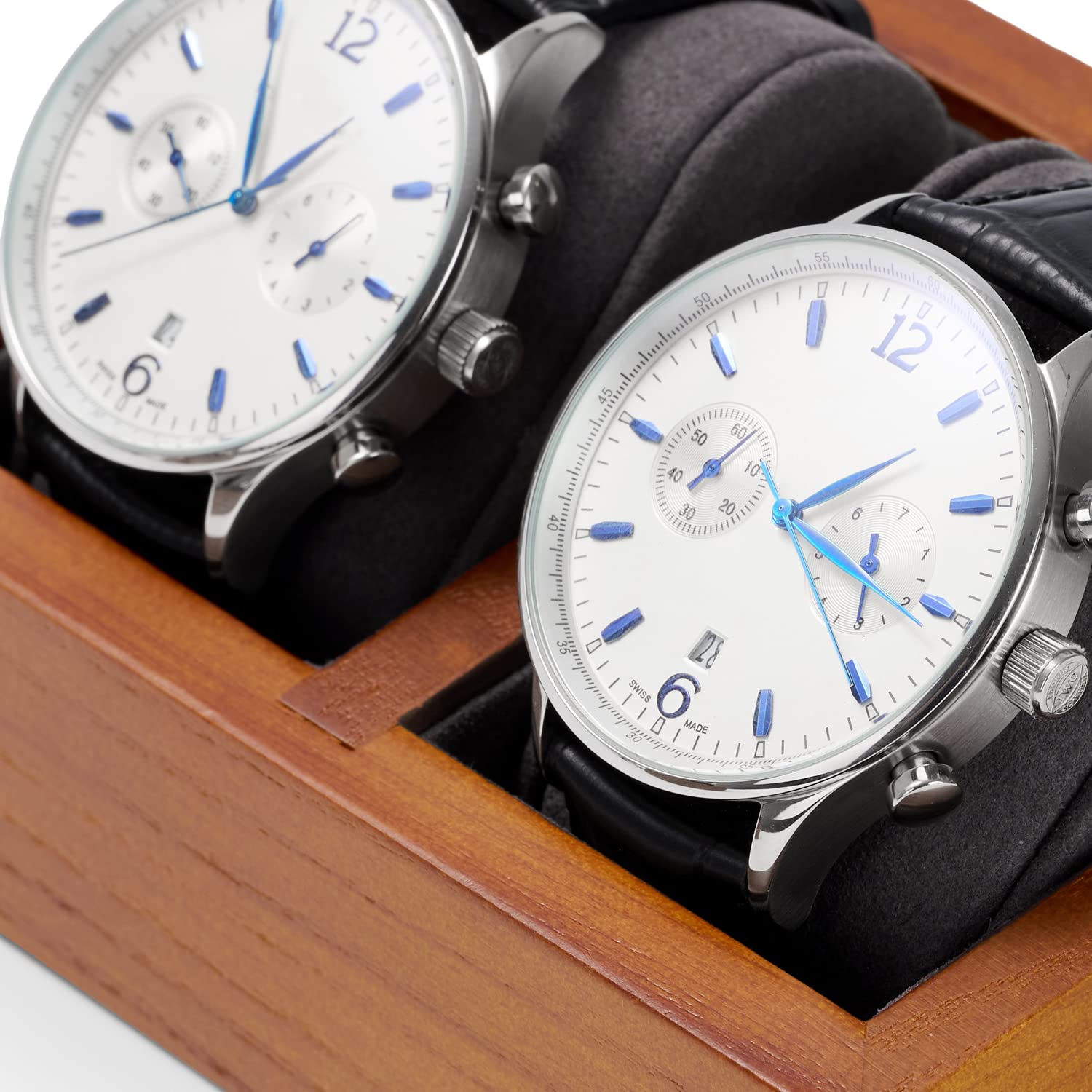 Oirv - Soporte de exhibición de reloj doble de madera maciza con almohada (cuadrado doble, gris)