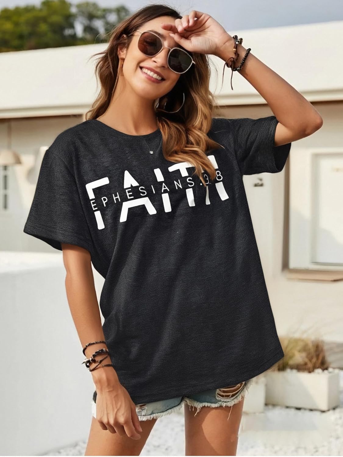UNIQUEONE Christian Shirts for Women Faith Shirts Jesus Tshirt Oversized Christian Graphic Tees Tops - Image 6