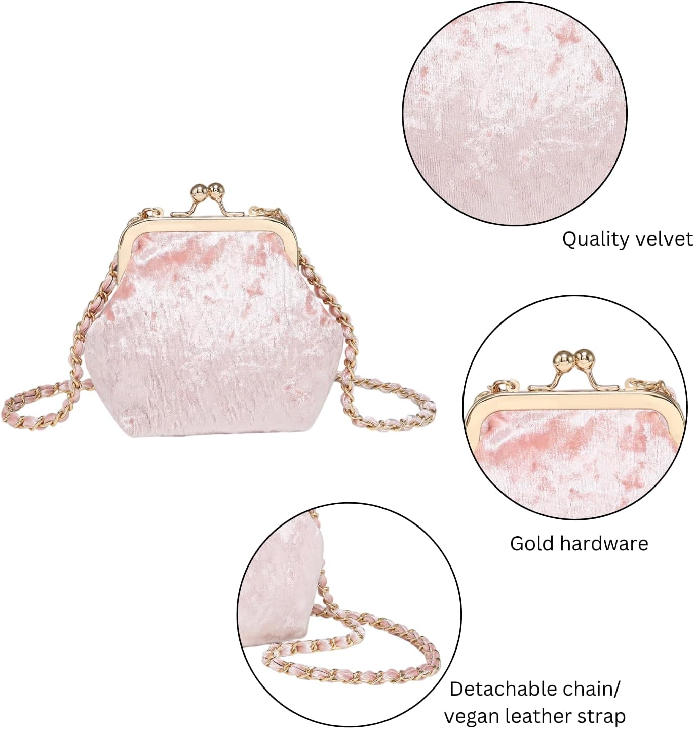 Cleo Velvet Coin Pouch Small Crossbody Bags Kiss-lock Change Purses Wallet for Women with Removable Strap (Blue)