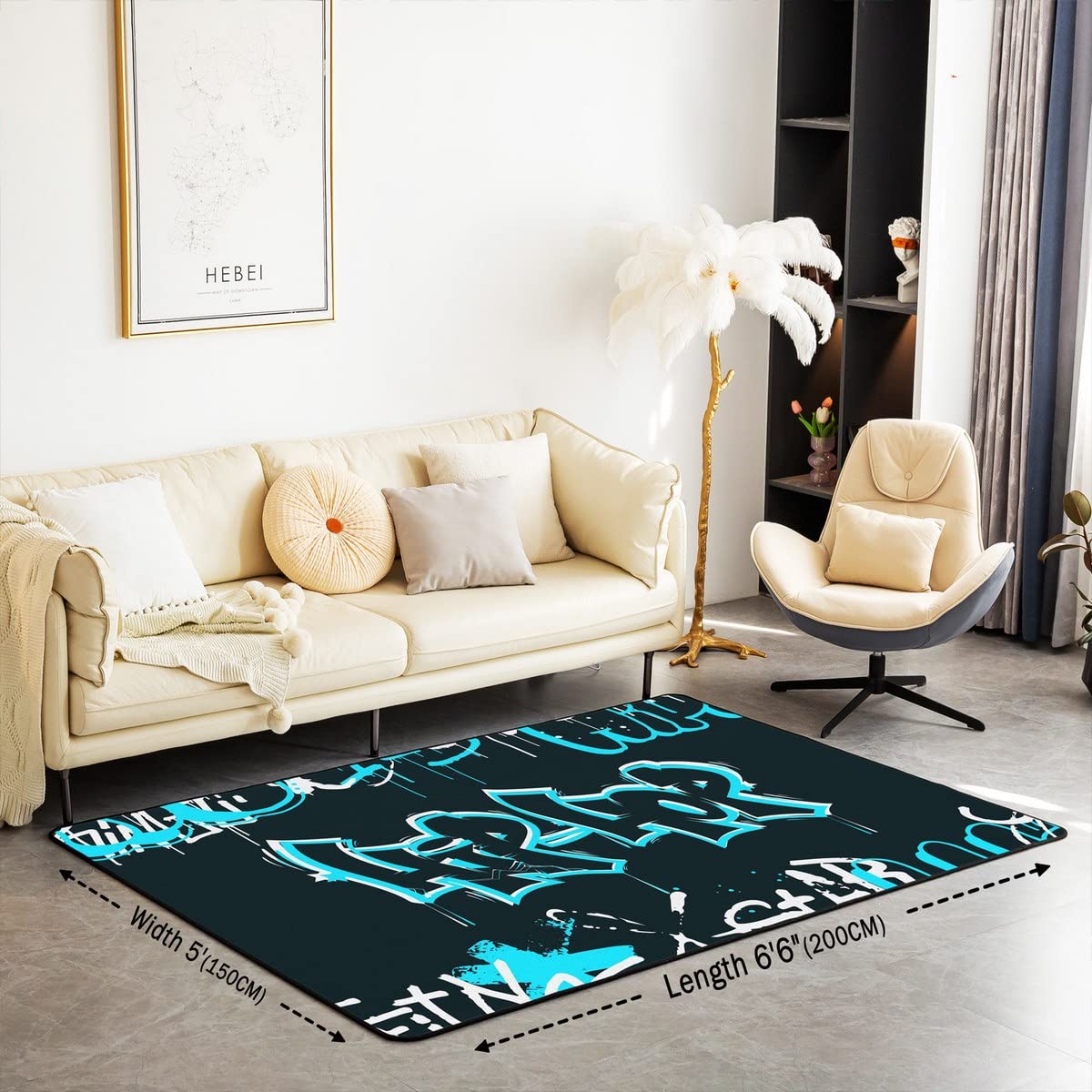Tappeto decorativo con graffiti hip hop, tappeto con cultura di strada, tappeto per soggiorno, tappeto da parete per bambini, tappeto con accento graffiti con stampa artistica urbana tappeto per