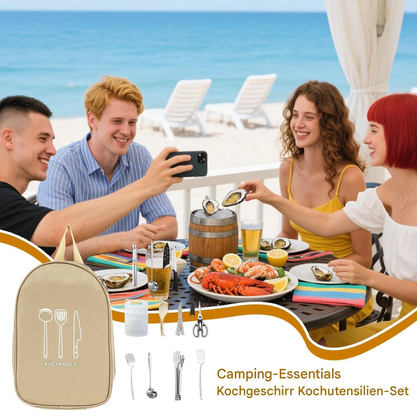 Ensemble d'ustensiles de cuisine de camping - Accessoires de cuisine pour homme et femme - Pour randonnée, barbecue, pique-nique, plein air