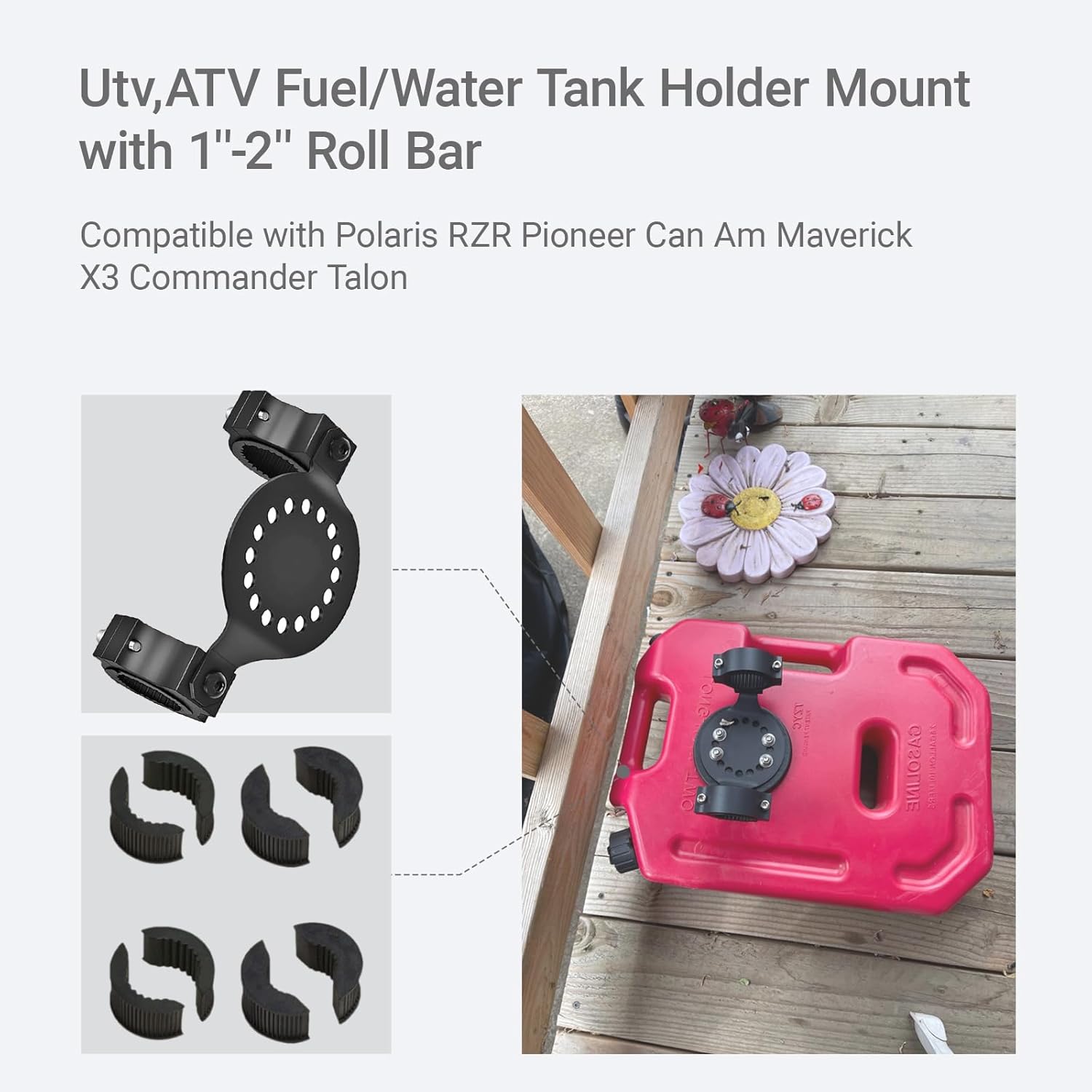Utv,ATV Fuel/Water Tank Holder Mount with 1''-2'' Roll Bar,Compatible with Polaris RZR Pioneer Can Am Maverick X3 Commander Talon