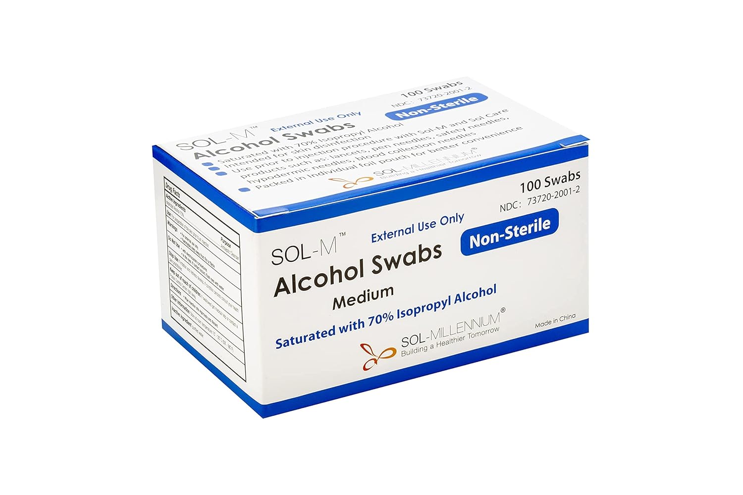 SOL-M Alcohol Pad | 100 Pack | Disinfecting | Non Sterile | Medium Size : Health & Household