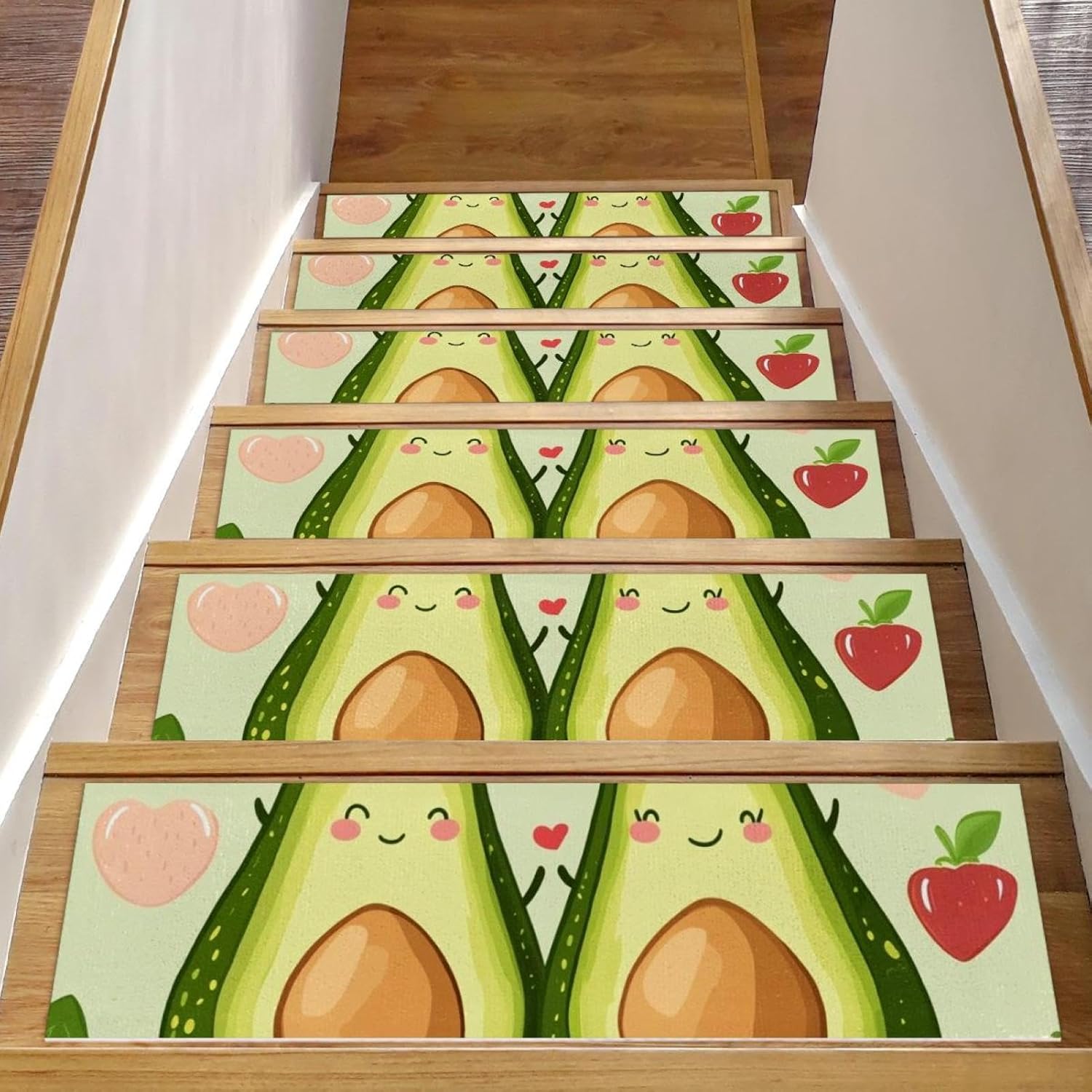 Self Adhesive Residue Free Machine Washable Reusable Stair Treads Non Slip Steps Cute Cartoon Avocado Couples (1) Stair Runner Indoor – 15 Pack 30″X8″ Anti Slip Mats