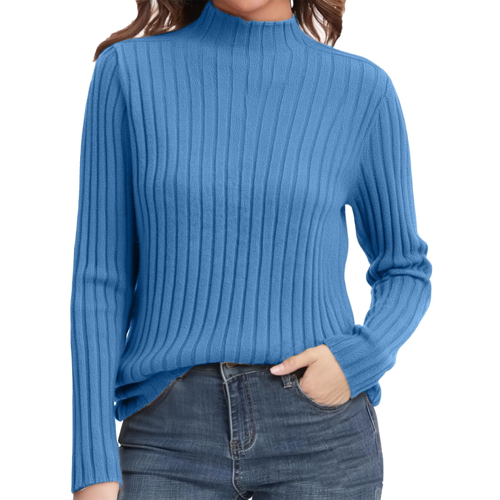 Womens Turtleneck Long Sleeve Sweater Fall Cozy Knit Loose Casual Trendy Pullover Tops Soft Winter Sweaters