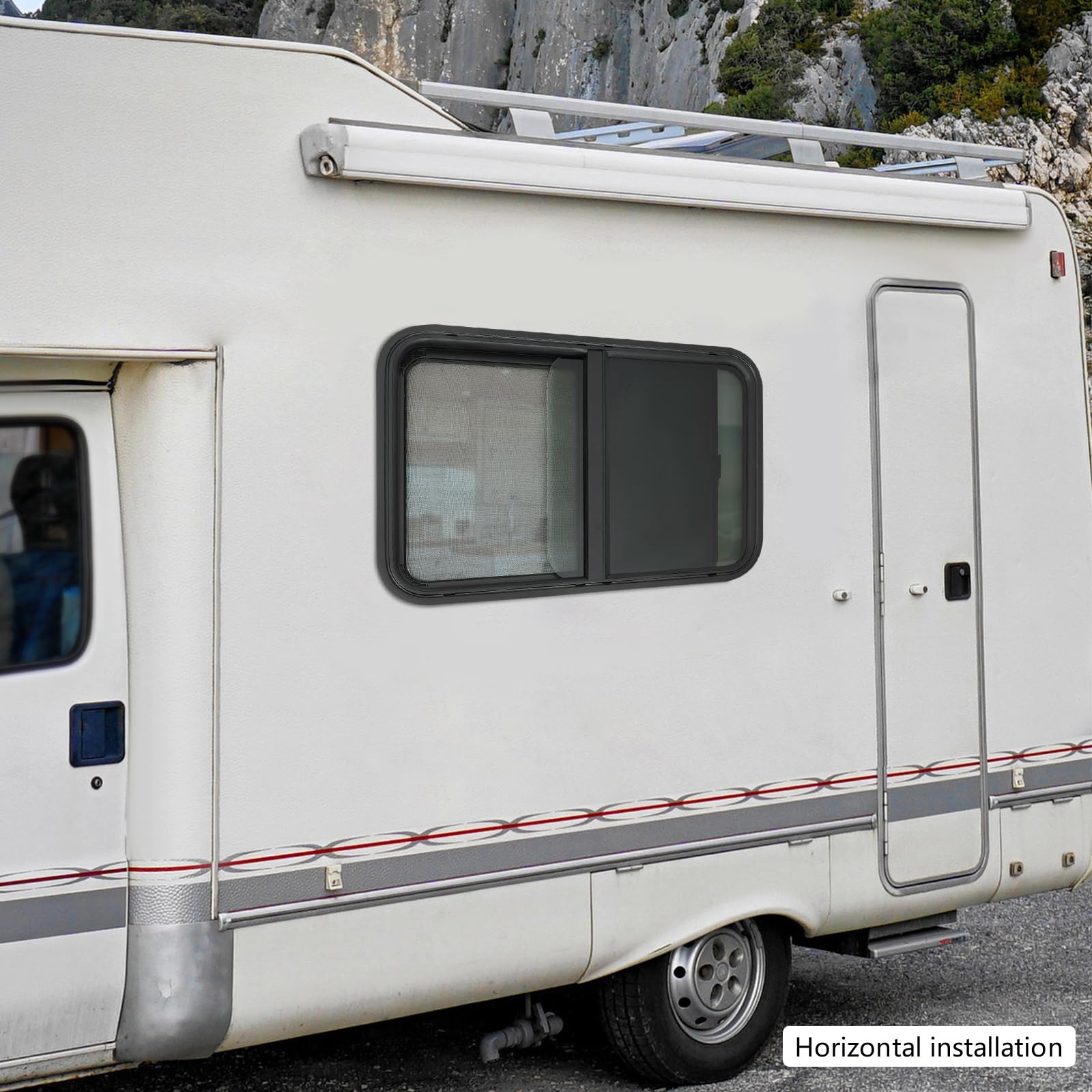 Camper Fenster mit Fliegengitter, 76.2x50.8cm Schiebefenster Wohnwagen Fenster Ausstellfenster Wohnwagen Schiebefenster mit Insektenschutz Sonnenschutz für Camper Wohnmobile Baufahrzeuge Marine
