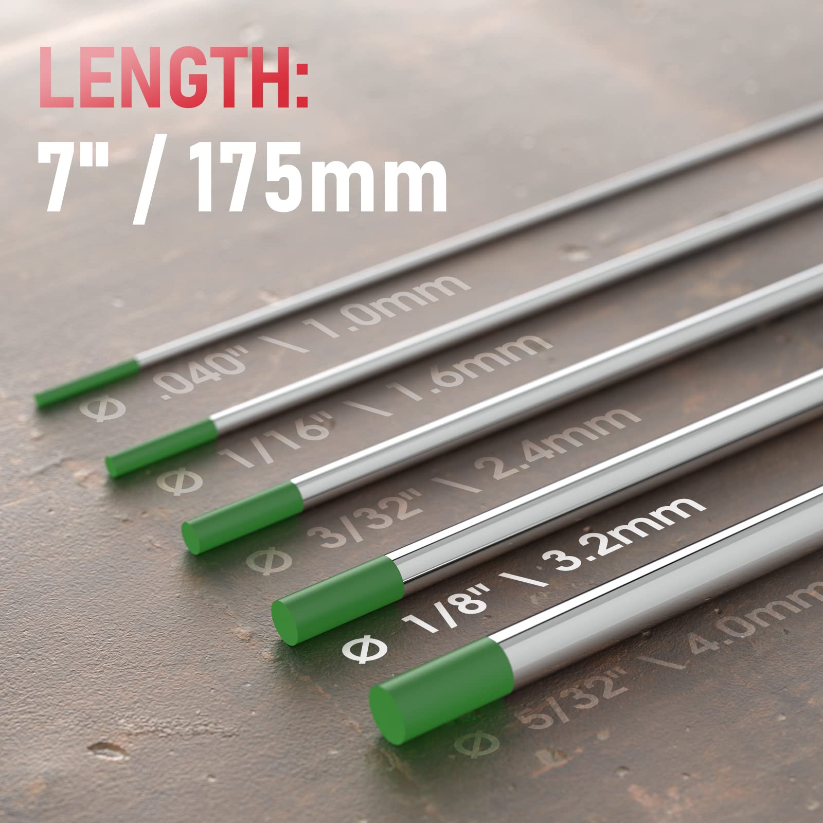 YESWELDER - Electrodo de soldadura TIG (10 unidades, tungsteno, puro, WP, 0,040 a 5/32 pulgadas por 7 pulgadas)