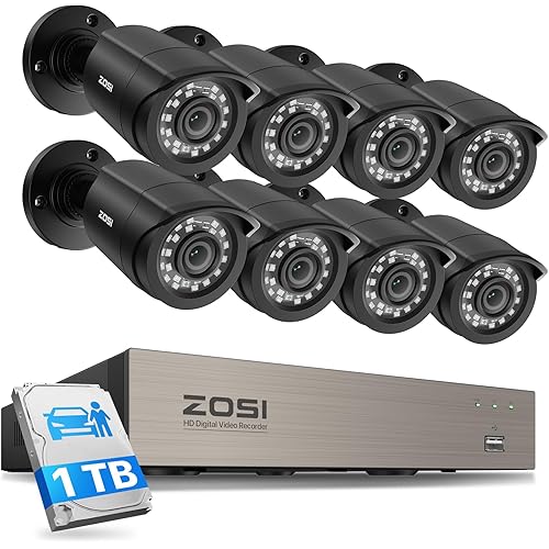 ZOSI 3K Lite 8CH Security Camera System Outdoor with 1TB Hard Drive,AI Human/Vehicle Detection,Night Vision,H.265+ 8 Channel 5MP Lite Video DVR Recorder,8X 1080P HD 1920TVL Weatherproof CCTV Cameras