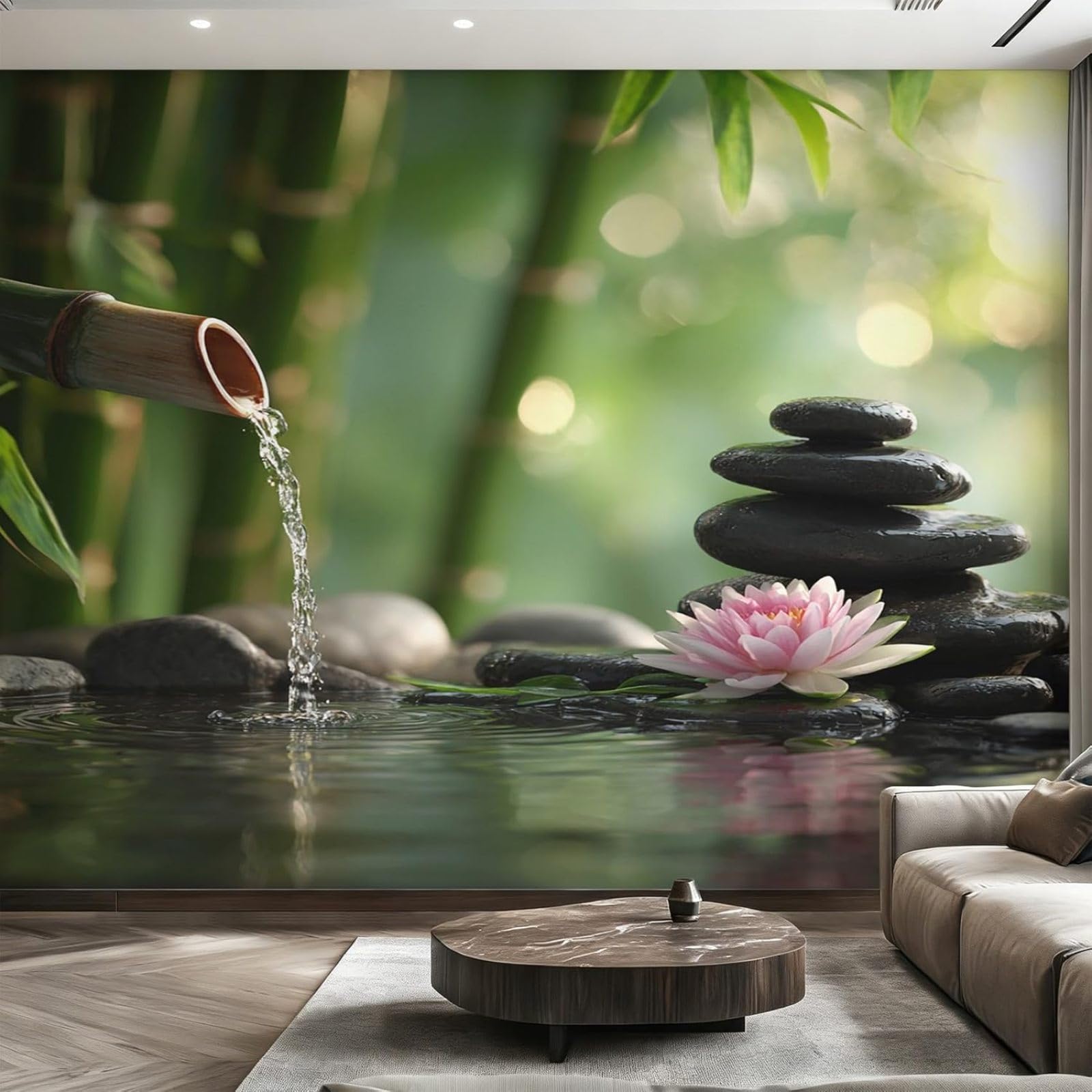 Carta da parati per meditazione, nera e verde, per camera da letto, pace, spa, loto, zen, pietra, con foto, soggiorno, carta da parati in tessuto non tessuto, decorazione murale, motivo, 400 cm x 280