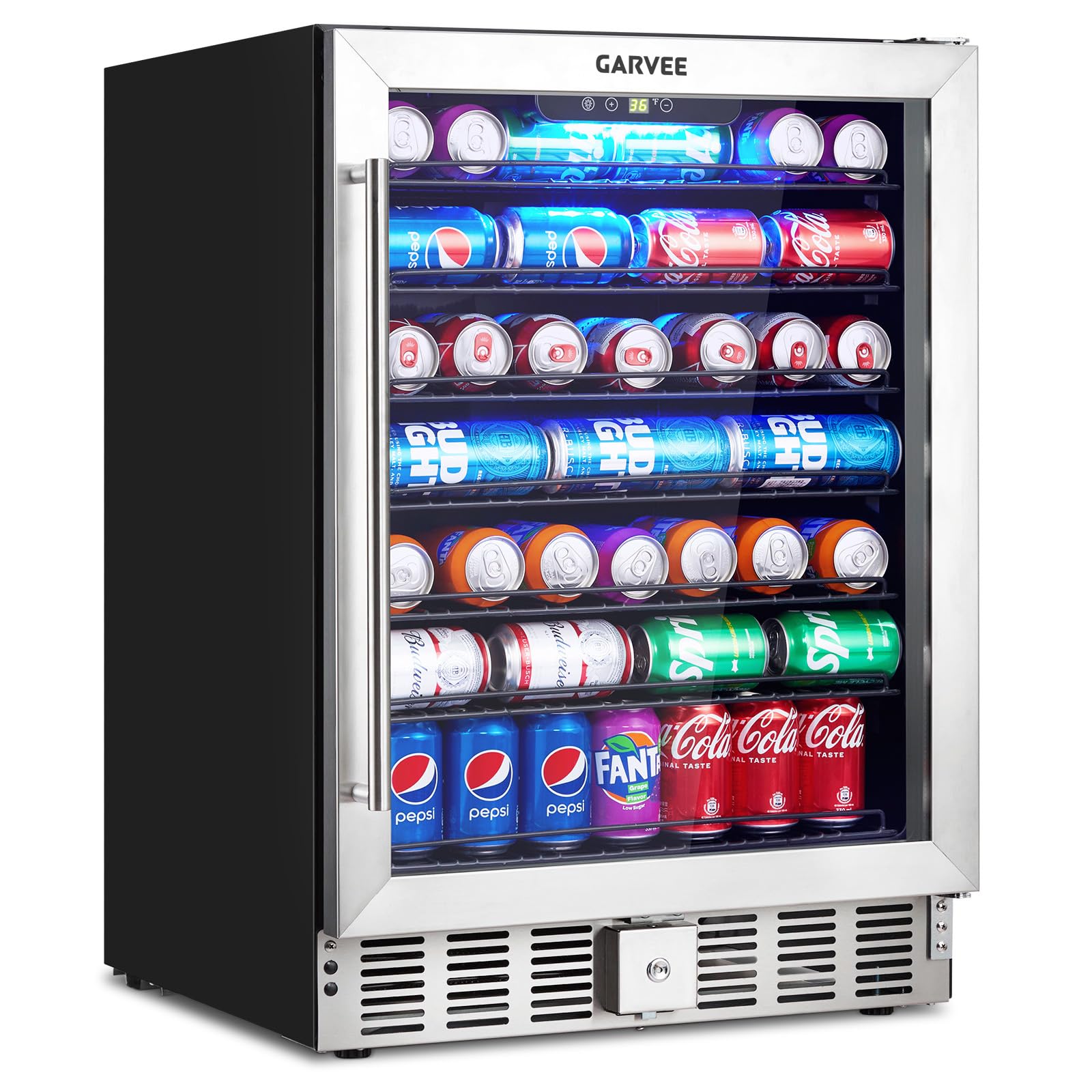Garvee Beverage Refrigerator, 5.1 Cu.ft Beverage Fridge|166 Cans Capacity, Small Beverage Cooler with 36~60°F Adjustable Digital Temperature Control Compressor and Safety Lock | Fridge.com